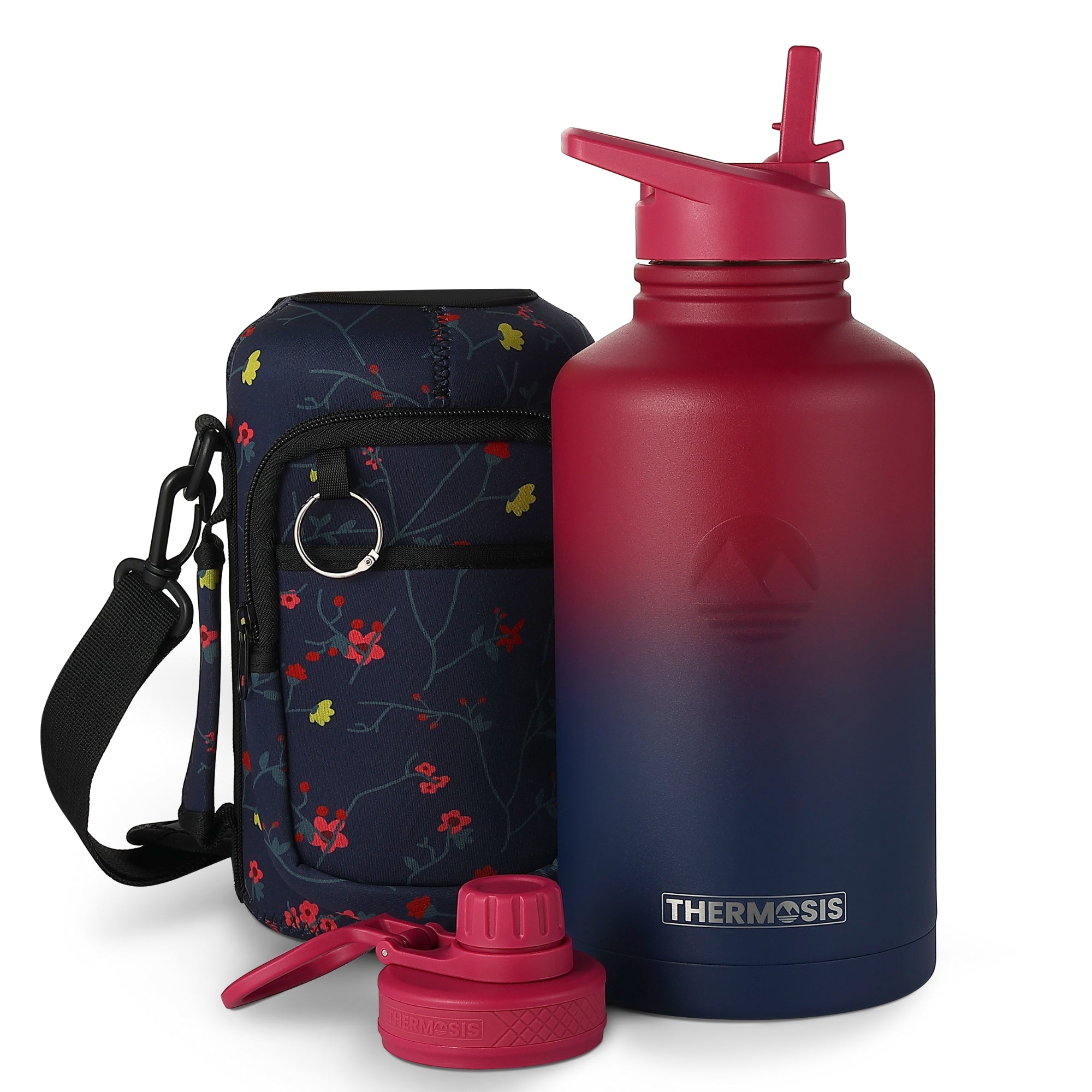 Thermosis 64 oz Insulated Water Bottles with Straw, Half Gallon Water Bottle Thermos with Wide Mouth Opening and 2 Lids with Handle. Great 1/2