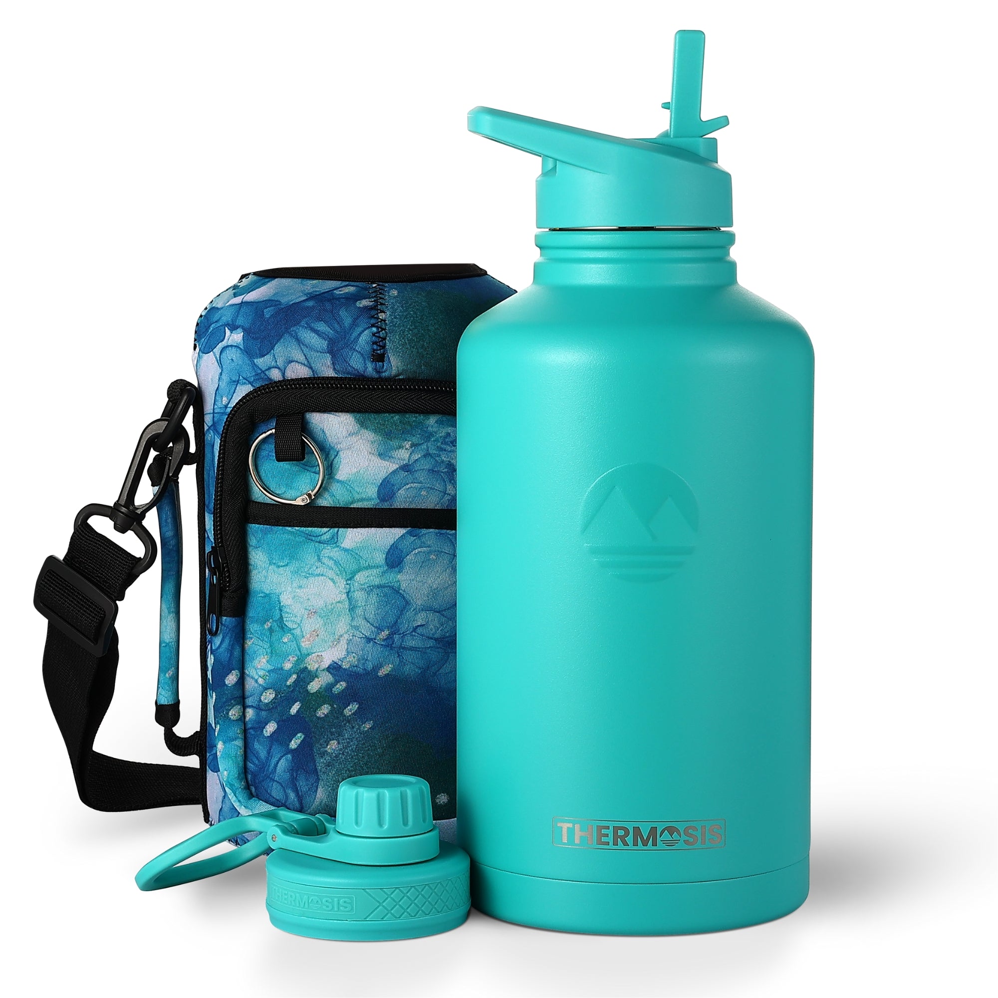 THERMOSIS 64 Oz Water Bottle With Straw, Half Gallon Water Bottle Thermos,  Include Sports Water Bottle Holder With Strap (1/2 Gallon Water Jug) 