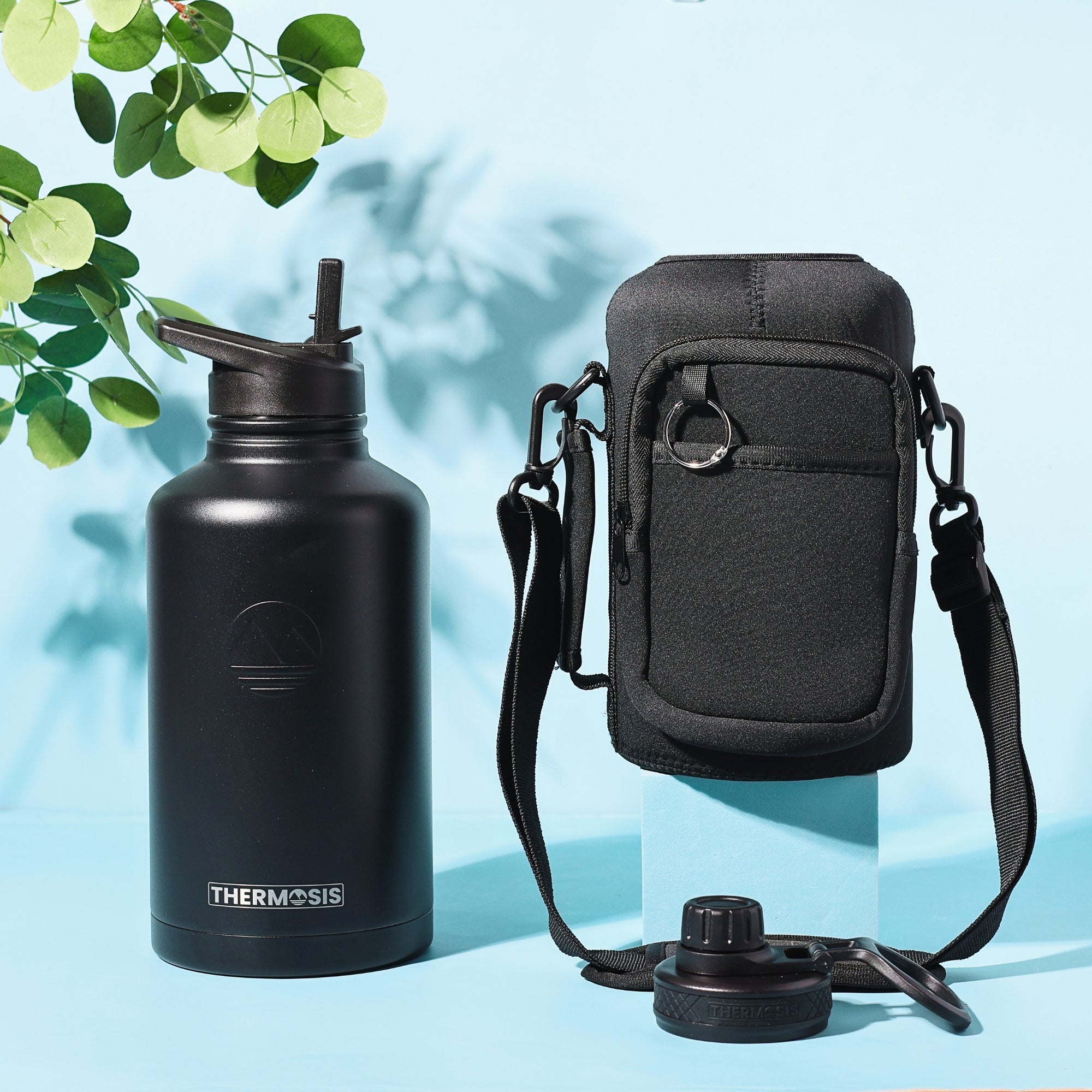 thermosis 64 oz water bottle with straw, half gallon water bottle thermos,  insulated water bottle, stainless steel water bott