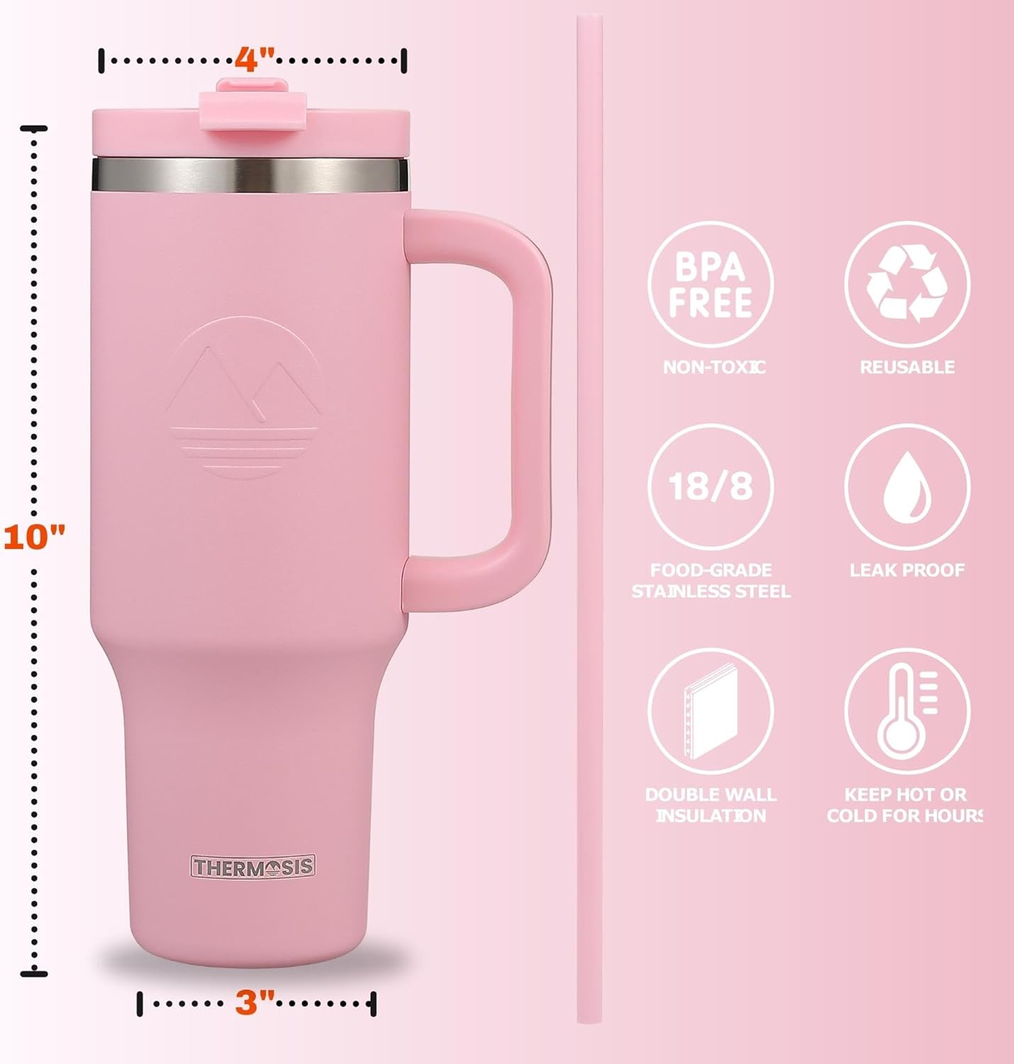 Insulated (40 Oz) Stainless Steel Tumbler - Pink