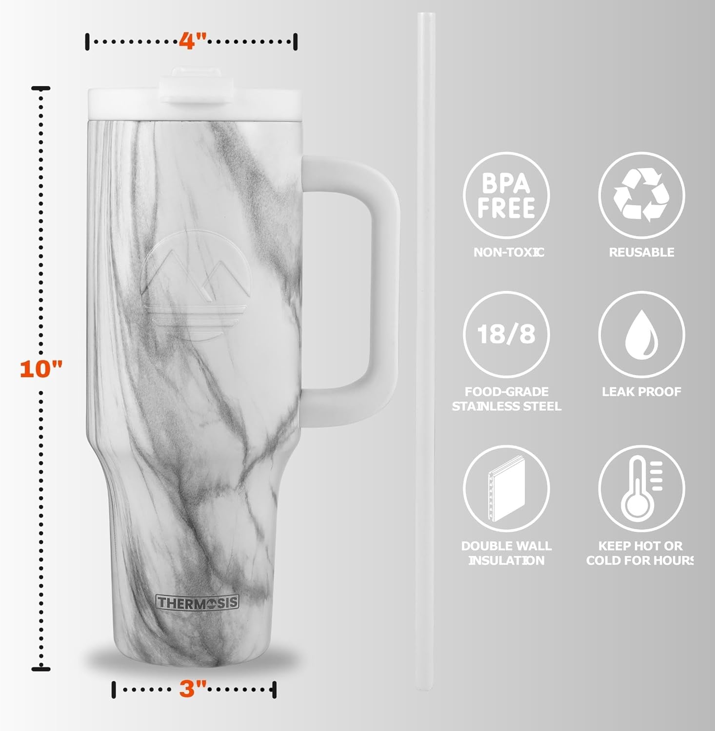 Insulated (40 Oz) Stainless Steel Tumbler - White Marble