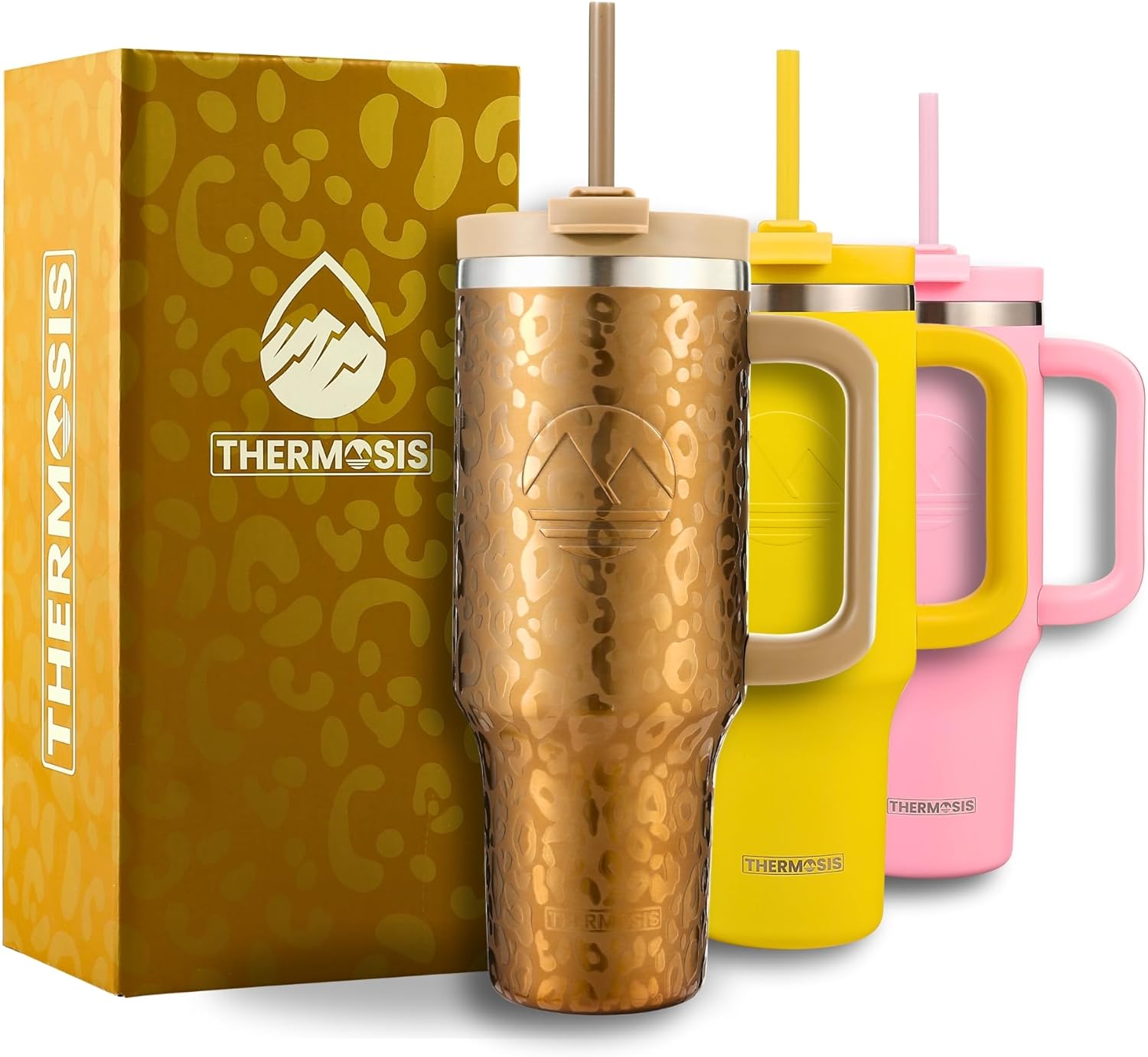 Insulated (40 Oz) Stainless Steel Tumbler - Gold Leopard